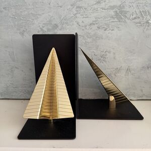 Metal Paper Airplane Bookends Gold Tone on Black Aviation Office Library Decor